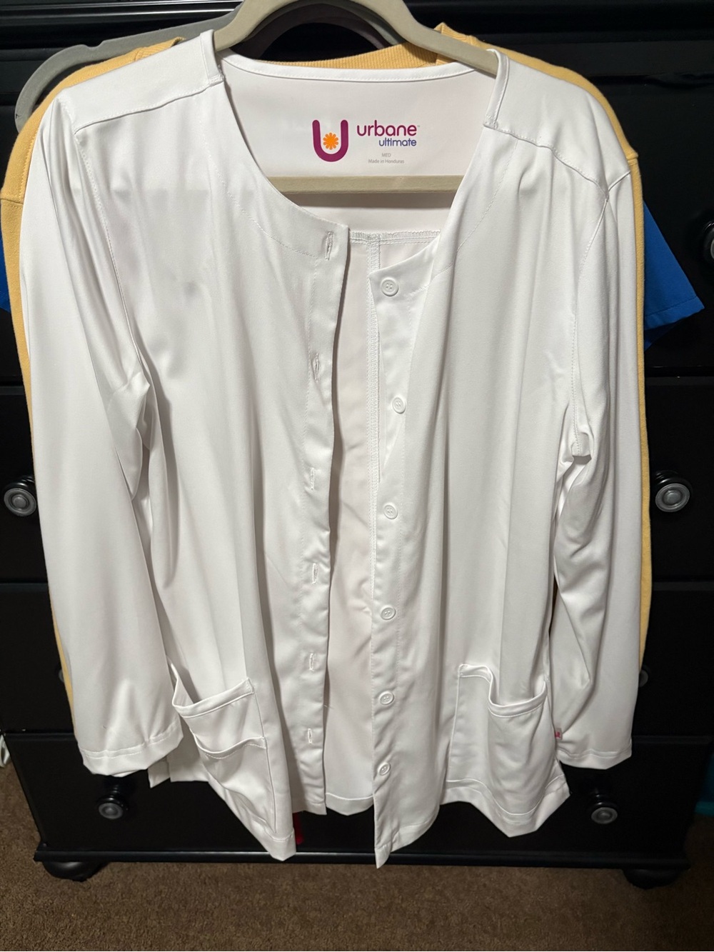 Urbane White Women's Button-Front Jacket (Lab coat) with Front Pockets